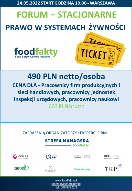 Bilet FORUM Prawa - PRACOWNICY FIRM PRODUKCYJNYCH I SIECI HANDLOWYCH, PRACOWNICY JEDNOSTEK INSPEKCJI URZĘDOWYCH, PRACOWNICY NAUKOWI