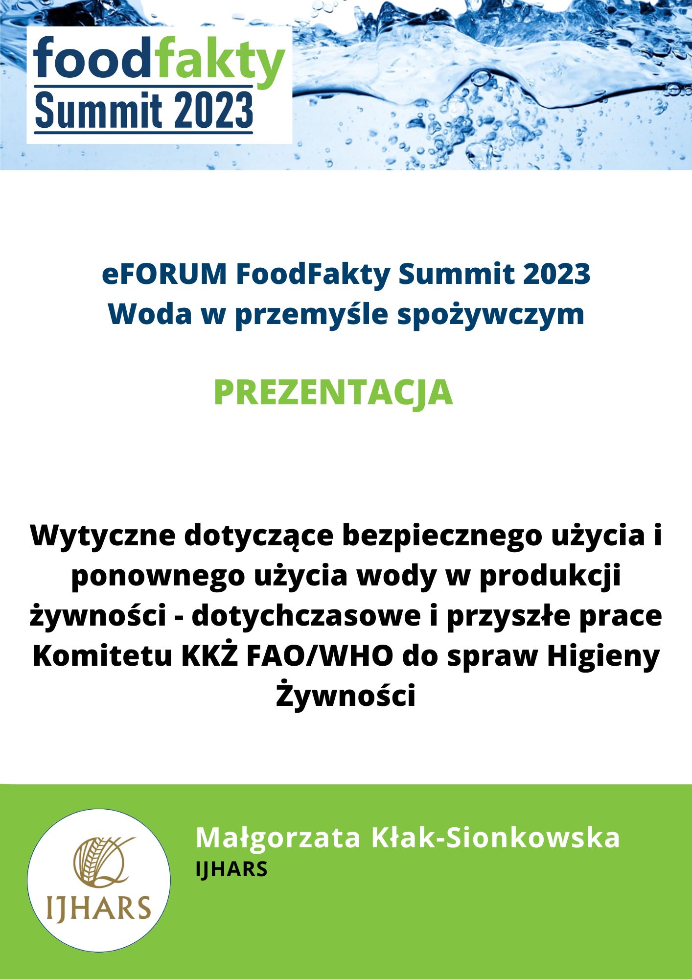 FoodFakty Summit Woda w przemyśle spożywczym - prezentacja IJHARS